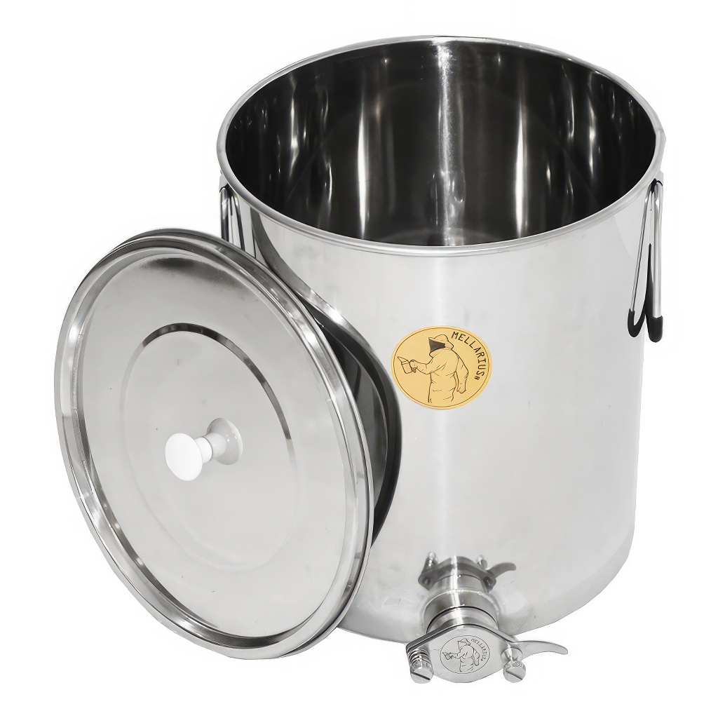 Abfüllkübel 35 kg aus Rostfrei-Quetschhahn Mellarius