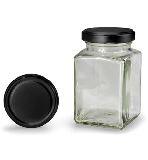 Viereckiges Glas mit schwarzem Deckel 260 ml (TO 58)