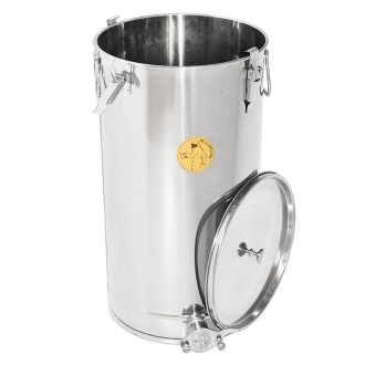 Abfüllkübel 50 kg Mellarius MaxiLine aus Edelstahl und vier Spannverschlüssen