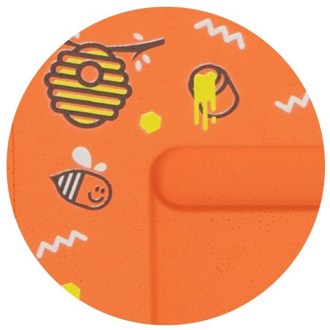 Dadant OPTIMA Bienenstock, lackiert (orange), Druck – Biene, aufgeklappt